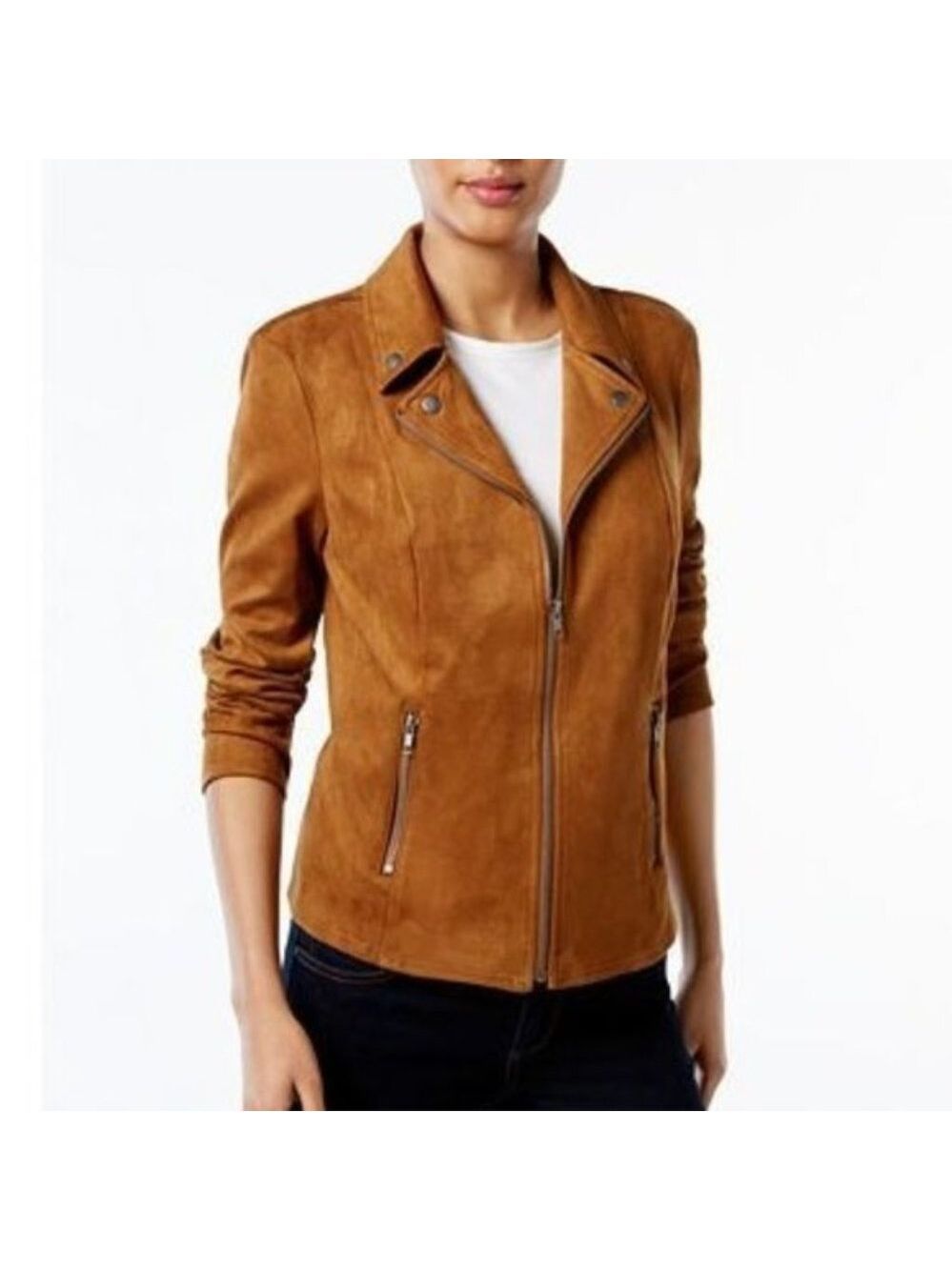 Style & Co Petite Faux Suede Moto Jacket